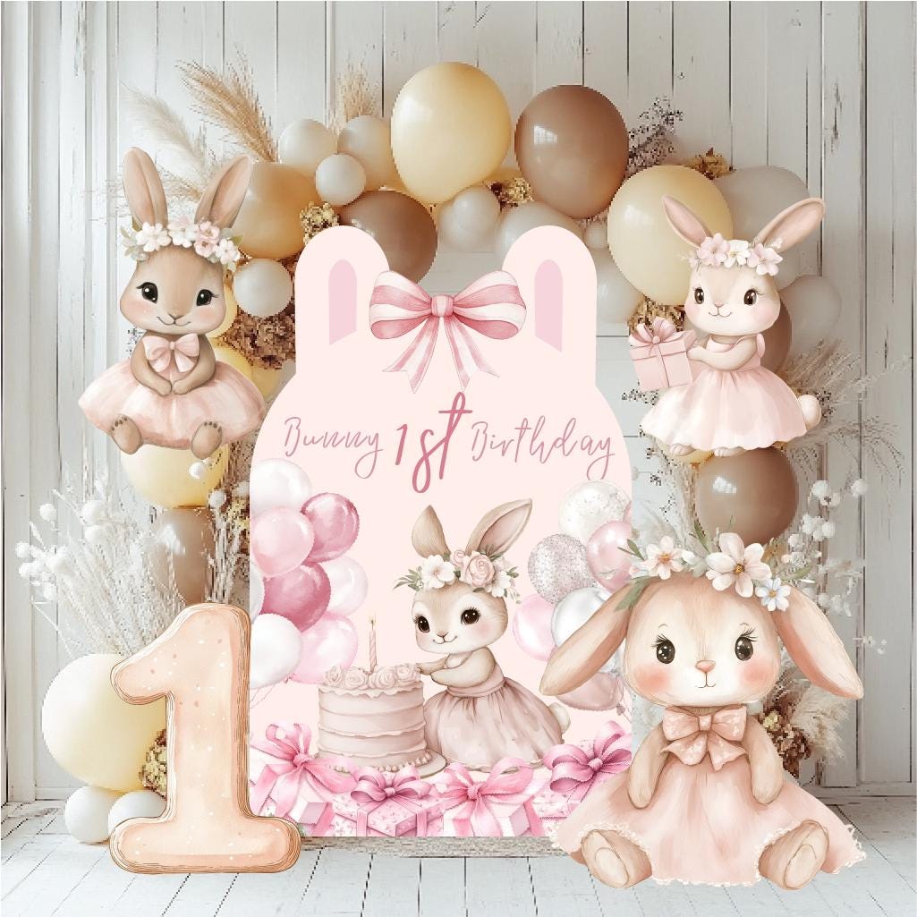 Cute Floral Bunny Cutouts, First Birthday Decor, Baby girl, Backdrop, Pink Decor, Centerpieces, Party Props, Lawn Sign