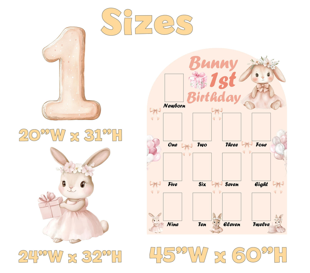 Personalized Cute Bunny Cutouts, Girls First Birthday, First Year Photo Board, Baby Girl, Standee, First Birthday Decor, Party Props
