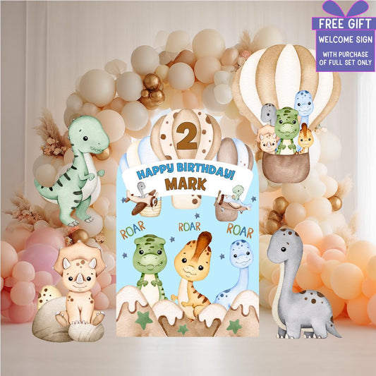 Dinosaur Party Cutouts — custom party decor, printed and cut to shape