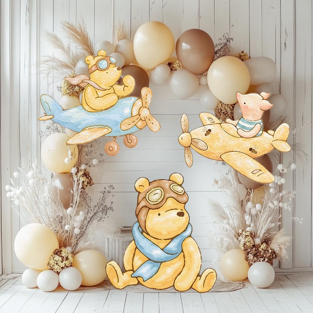 Classic Honey Bear SET of 3 Cutouts, Airplane, Boy Baby Shower Decor, Backdrop, Yard Sign, Aviator Bear, First Birthday, Classic Bear