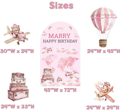 Pink Aviator Bear Cutout, Girls Travel Birthday, Time Flies, Adventure Awaits, Baby Shower, Welcome Sign, Hot Air Balloon, Aeroplane, Props