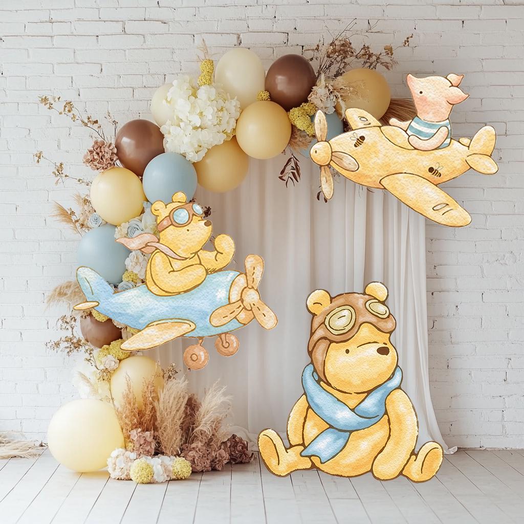 Classic Honey Bear SET of 3 Cutouts, Airplane, Boy Baby Shower Decor, Backdrop, Yard Sign, Aviator Bear, First Birthday, Classic Bear