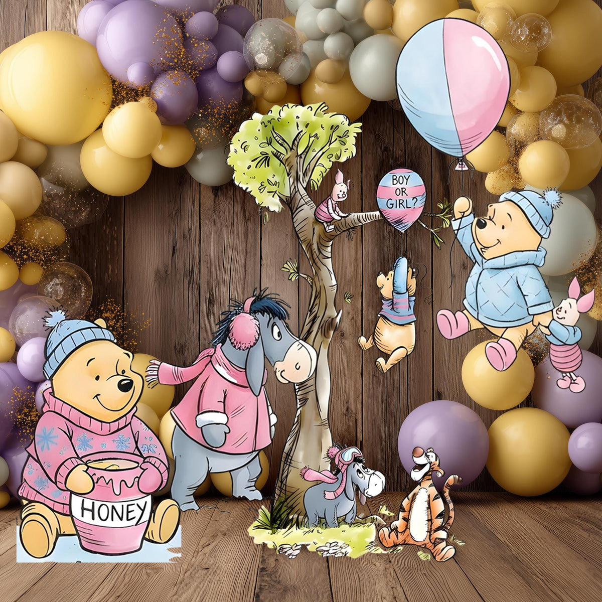 Honey Bear Gender Reveal Party Cutouts, Backdrop Decor, Blue or Pink, Honey Bear, Boy or Girl, Baby Announcement Decor