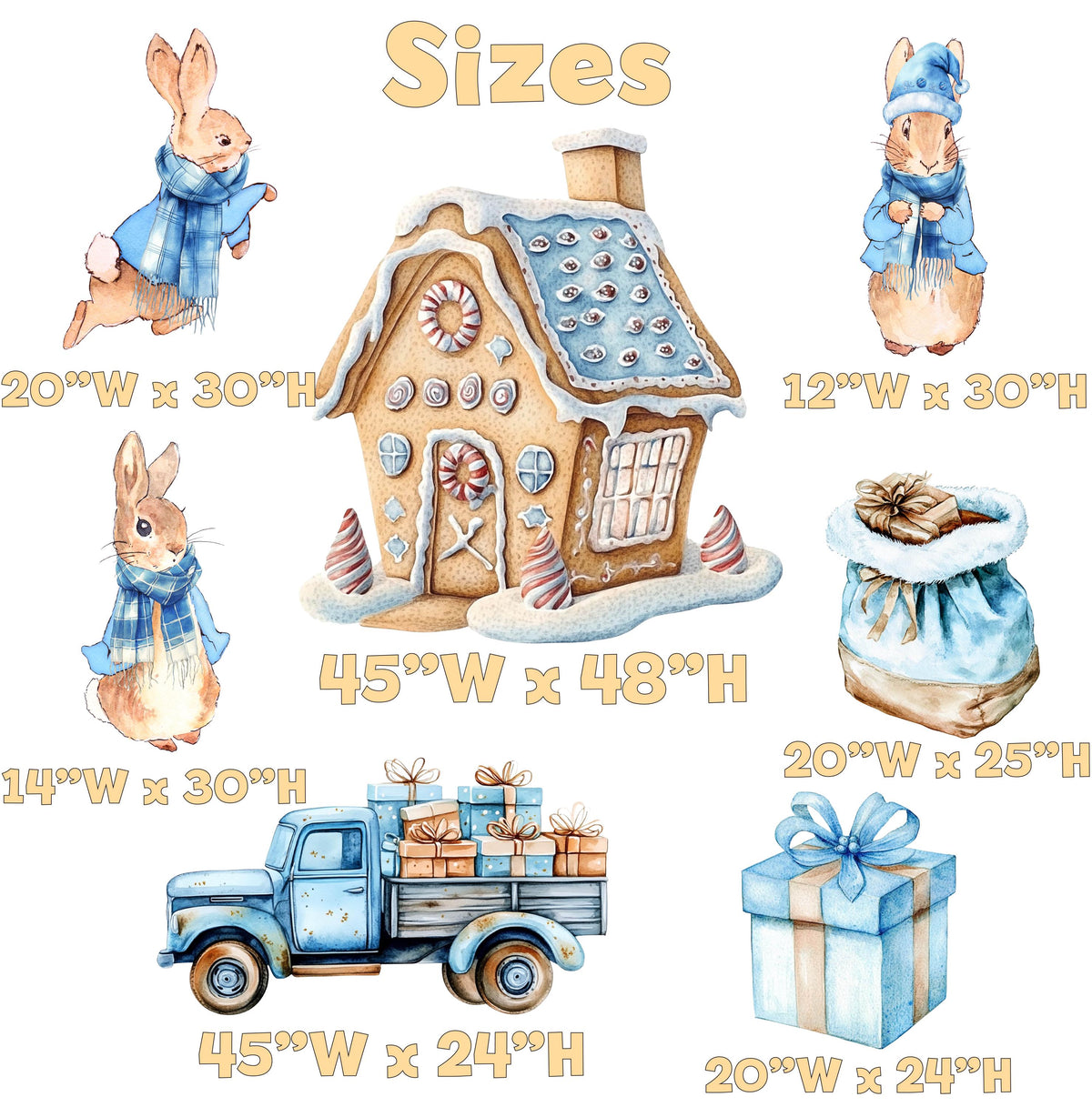 Christmas Garden Bunny Cutouts, Storybook Baby Shower, Yard Sign, Winter Bunny, Outdoor Decor, Christmas Decor, Gingerbread House