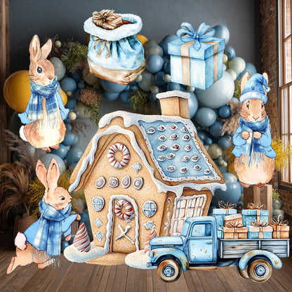 Christmas Garden Bunny Cutouts, Storybook Baby Shower, Yard Sign, Winter Bunny, Outdoor Decor, Christmas Decor, Gingerbread House