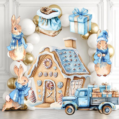 Christmas Garden Bunny Cutouts, Storybook Baby Shower, Yard Sign, Winter Bunny, Outdoor Decor, Christmas Decor, Gingerbread House
