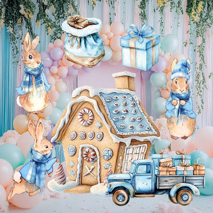 Christmas Garden Bunny Cutouts, Storybook Baby Shower, Yard Sign, Winter Bunny, Outdoor Decor, Christmas Decor, Gingerbread House