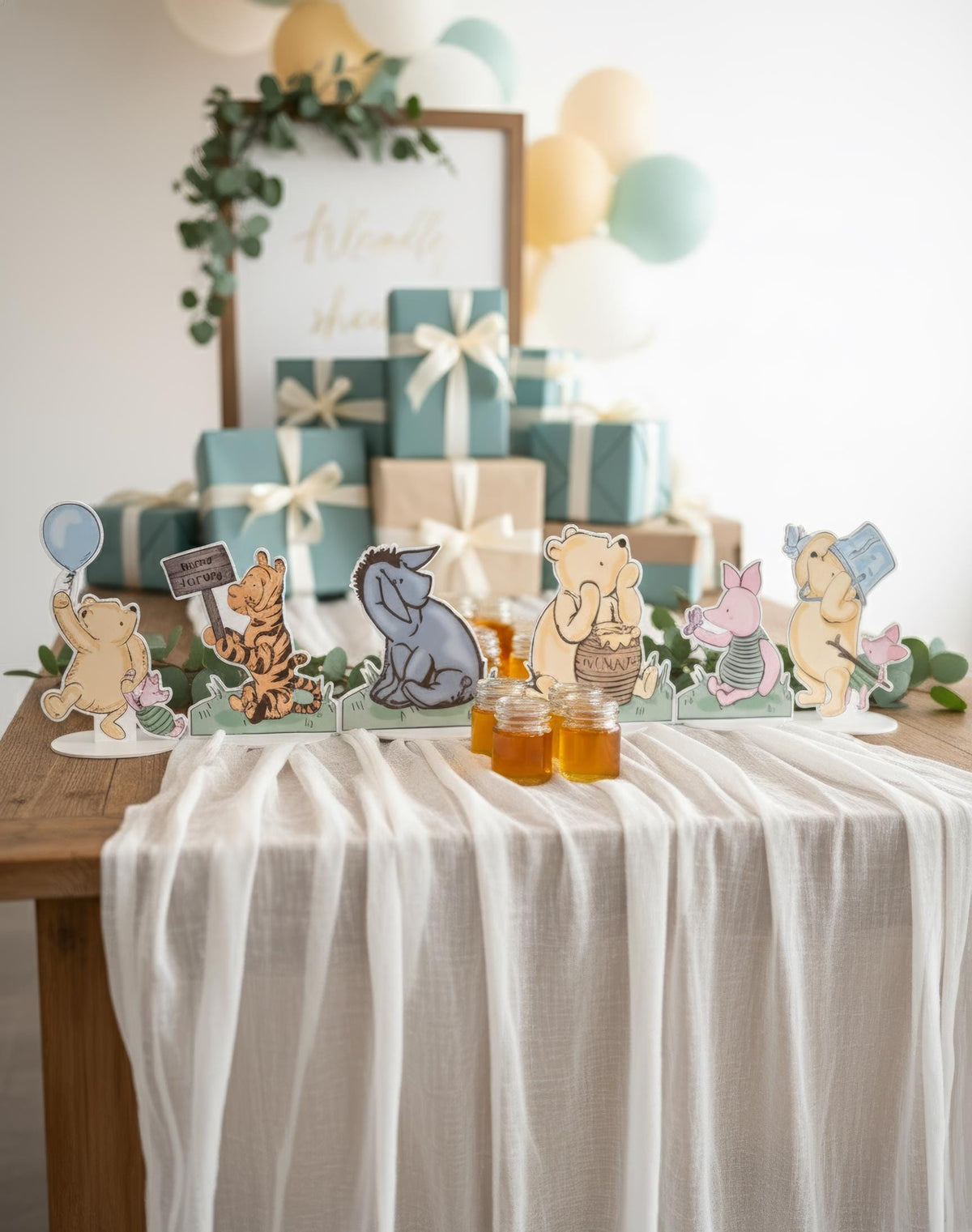 Classic Honey Bear and Friends Double-Sided Table Centerpieces Set 6 (Boho Table Set), Baby Shower, Nursery Decor, Table Decor, Birthday Decorations