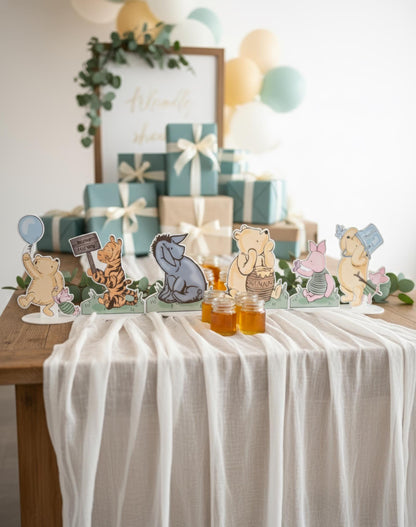 Classic Honey Bear and Friends Double-Sided Table Centerpieces Set 6 (Boho Table Set), Baby Shower, Nursery Decor, Table Decor, Birthday Decorations