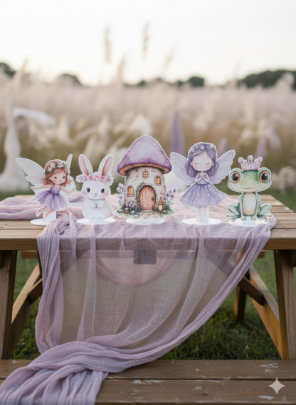 Purple Fairy Double-Sided Table Centerpieces Set 5, Baby Shower, Nursery Decor, Table Decor, Fairy First Birthday, Party Props