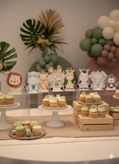 Safari Animals Double-Sided Table Centerpieces Set 8 — custom party decor, printed and cut to shape