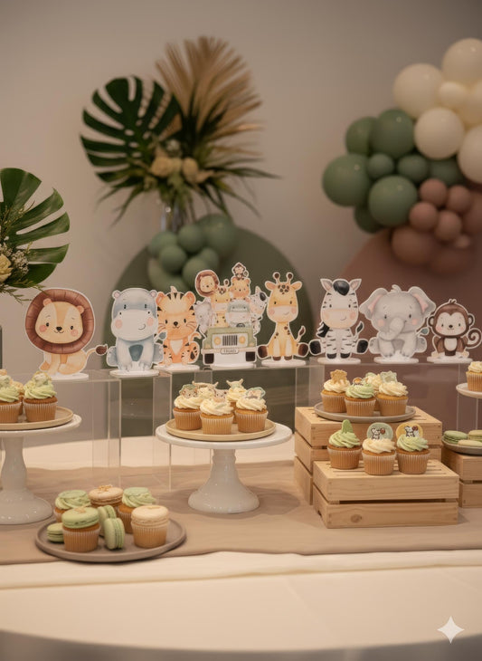 Safari Animals Double-Sided Table Centerpieces Set 8 — custom party decor, printed and cut to shape