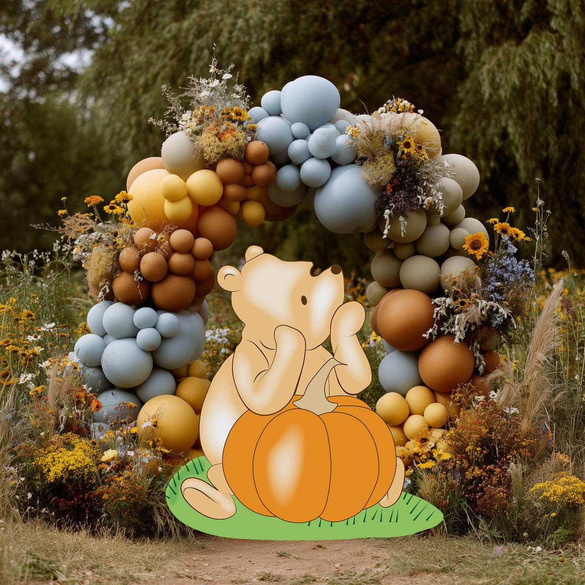 Pumpkin Honey Bear Cutout — custom party decor, printed and cut to shape