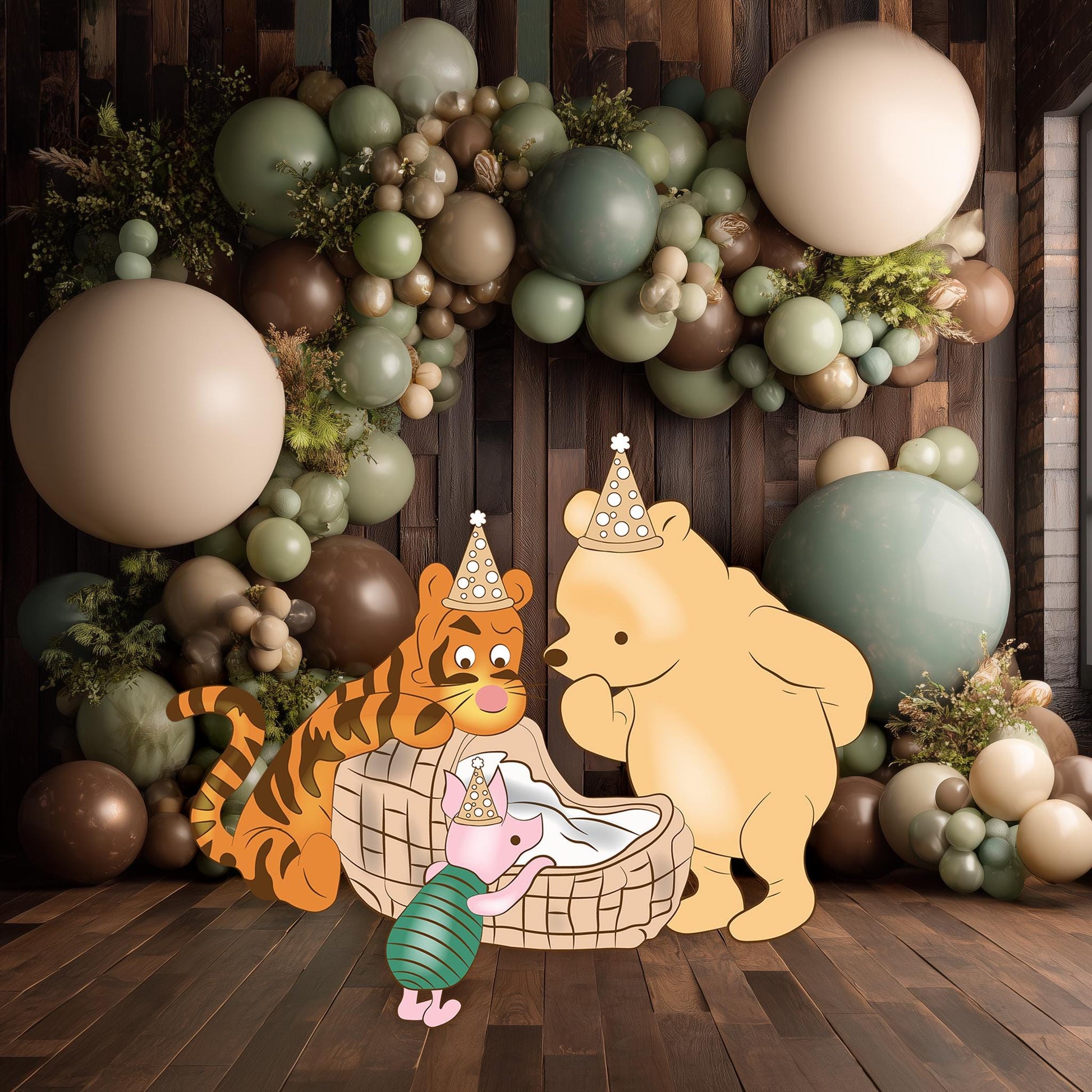 Honey Bear with New Baby and Friends Cutouts — custom party decor, printed and cut to shape
