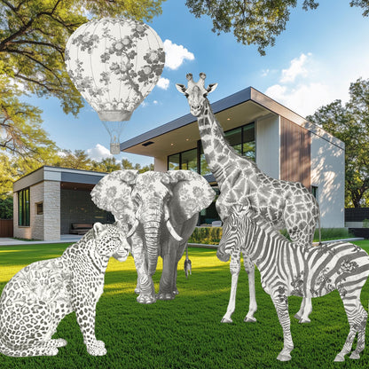 Gray Toile Safari Animals Cutouts, Chinoiserie Birthday, Toile de Jouy Backdrop, Baby Shower Decor, Hot Air Balloon, Party Props