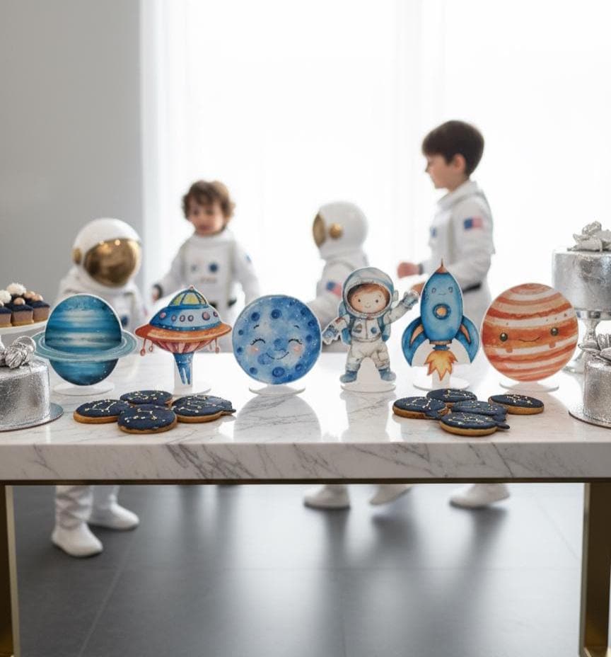 Astronaut Party Double-Sided Table Centerpieces Set 6 — custom party decor, printed and cut to shape