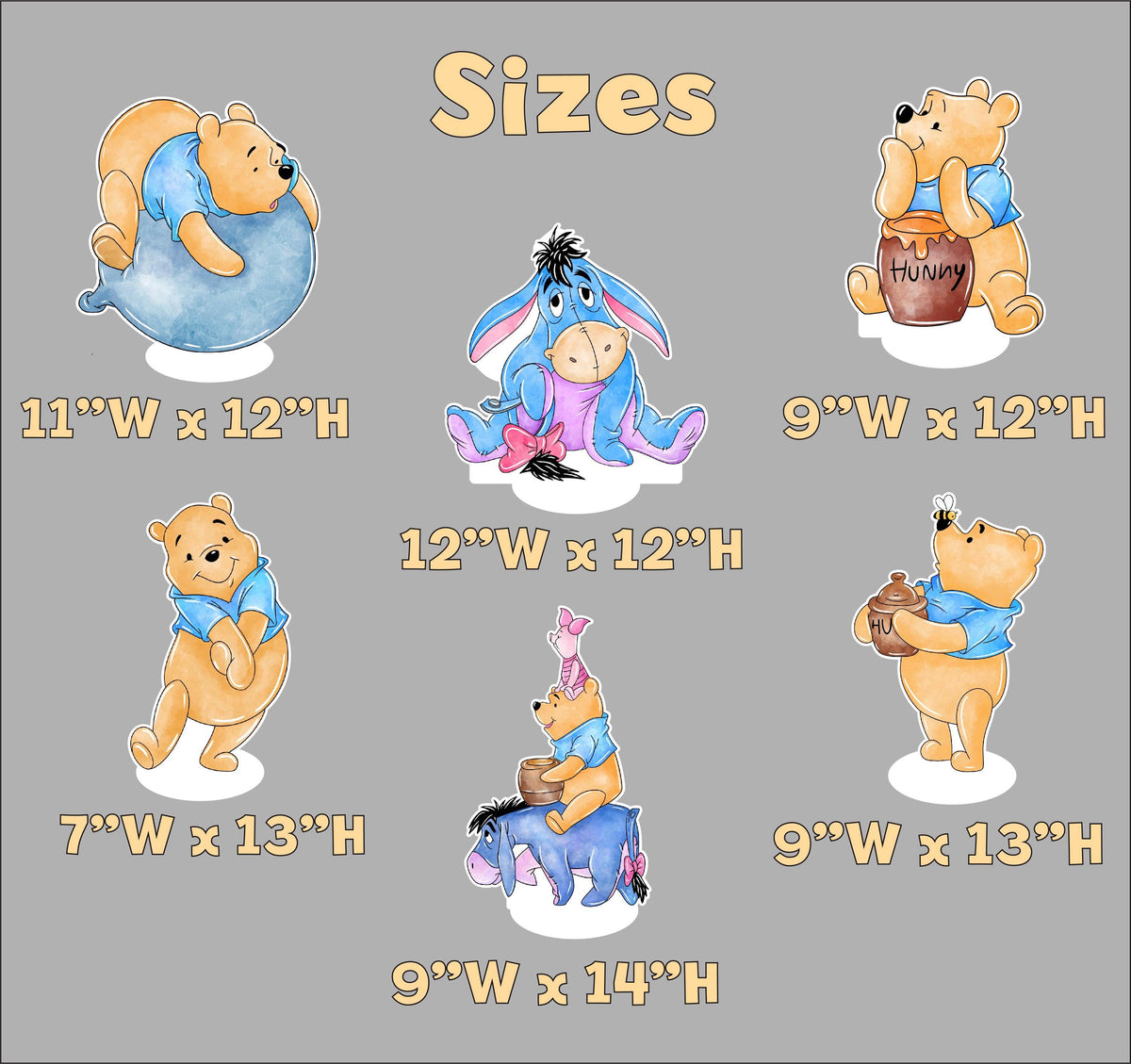 Classic Honey Bear and Friends Double-Sided Table Centerpieces Set 6, Baby Shower, Nursery Decor, Table Decor, Gender Reveal Decor