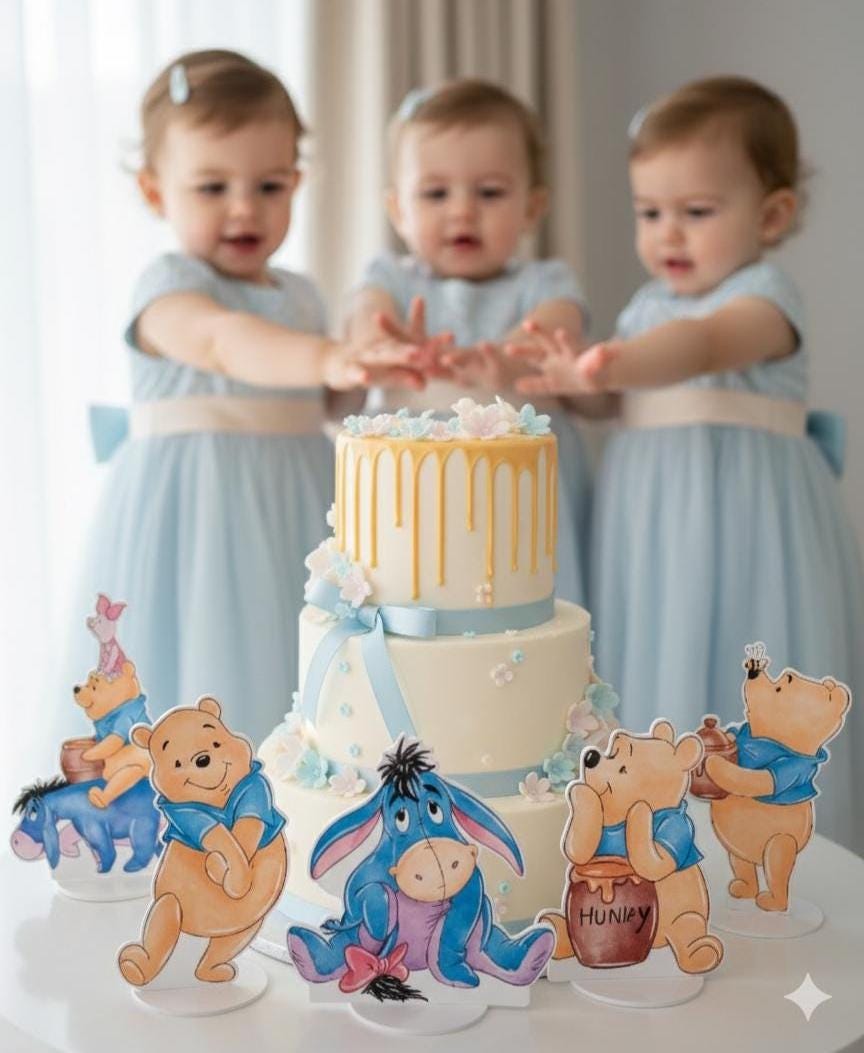 Classic Honey Bear and Friends Double-Sided Table Centerpieces Set 6, Baby Shower, Nursery Decor, Table Decor, Gender Reveal Decor