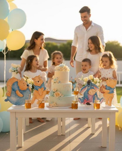 Classic Honey Bear and Friends Double-Sided Table Centerpieces Set 6, Baby Shower, Nursery Decor, Table Decor, Gender Reveal Decor