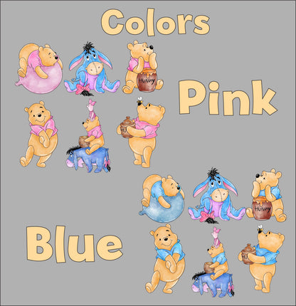 Classic Honey Bear and Friends Double-Sided Table Centerpieces Set 6, Baby Shower, Nursery Decor, Table Decor, Gender Reveal Decor