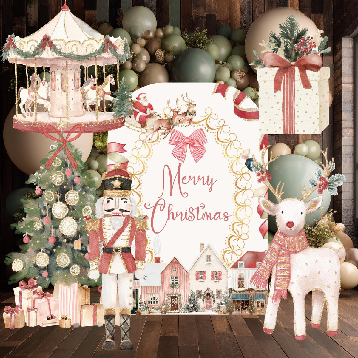 Christmas Arch Backdrop Cutouts — custom party decor, printed and cut to shape