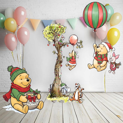 Christmas Honey Bear Cutouts (Tree & Hot Air Balloon), Baby Shower Backdrop, Lawn Sign, Outdoor Decor, Christmas Decor, Winter Decor