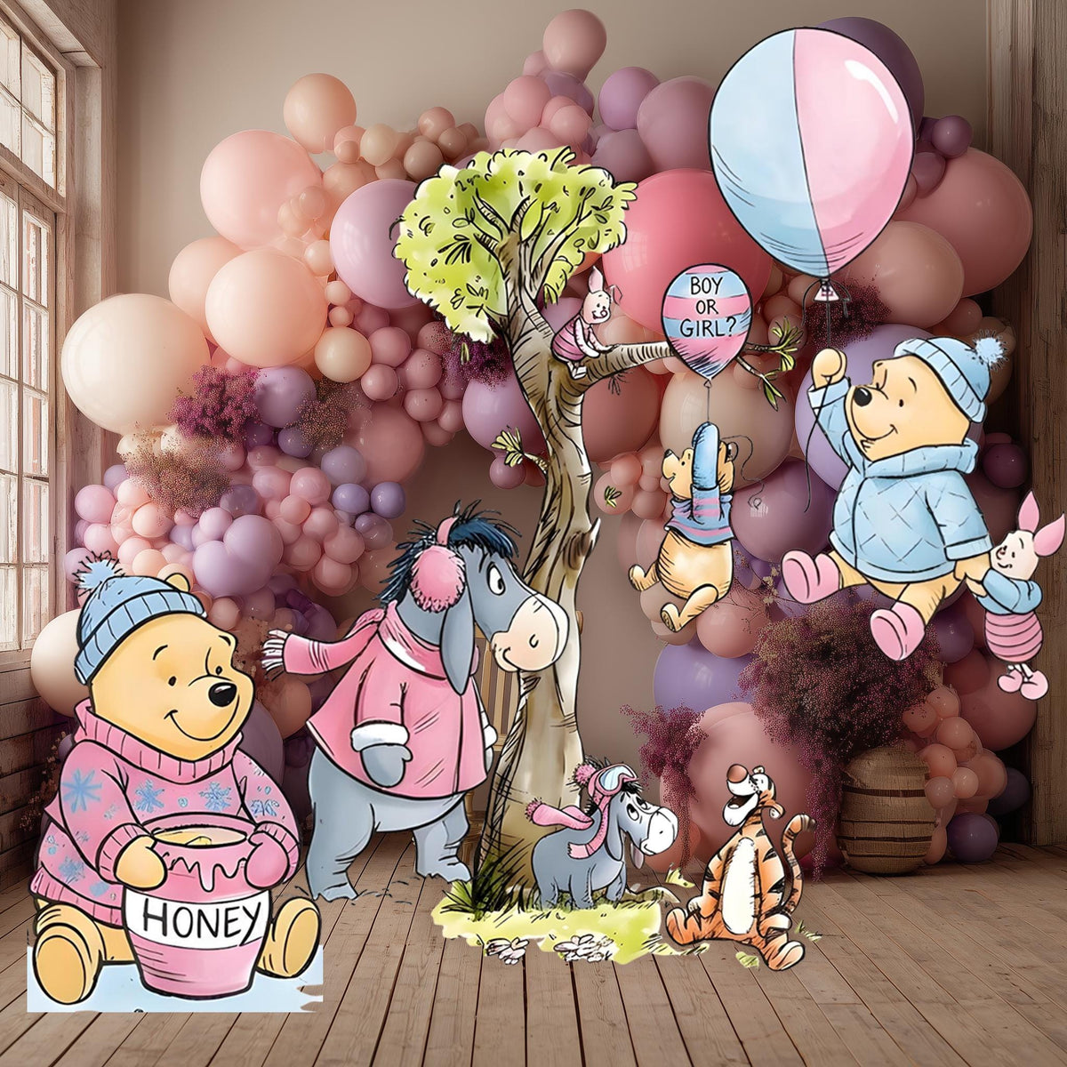 Honey Bear Gender Reveal Party Cutouts, Backdrop Decor, Blue or Pink, Honey Bear, Boy or Girl, Baby Announcement Decor