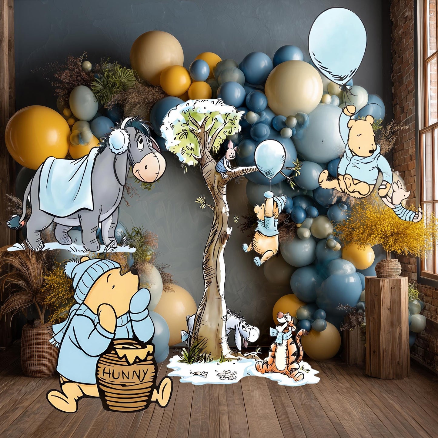 Blue Honey Bear Cutouts, Storybook Baby Shower Backdrop, Lawn Sign, Outdoor Decor, Christmas Decor, Winter Decor, Baby boy
