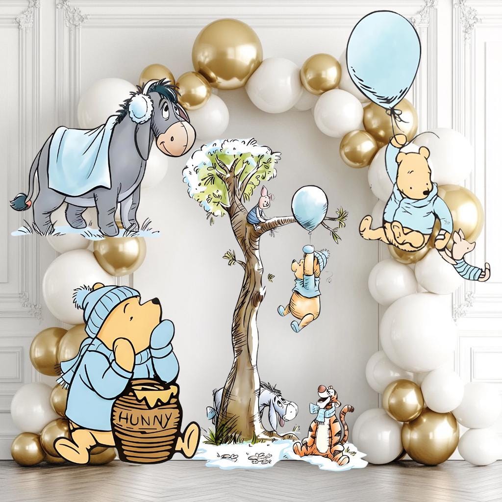 Blue Honey Bear Cutouts — custom party decor, printed and cut to shape