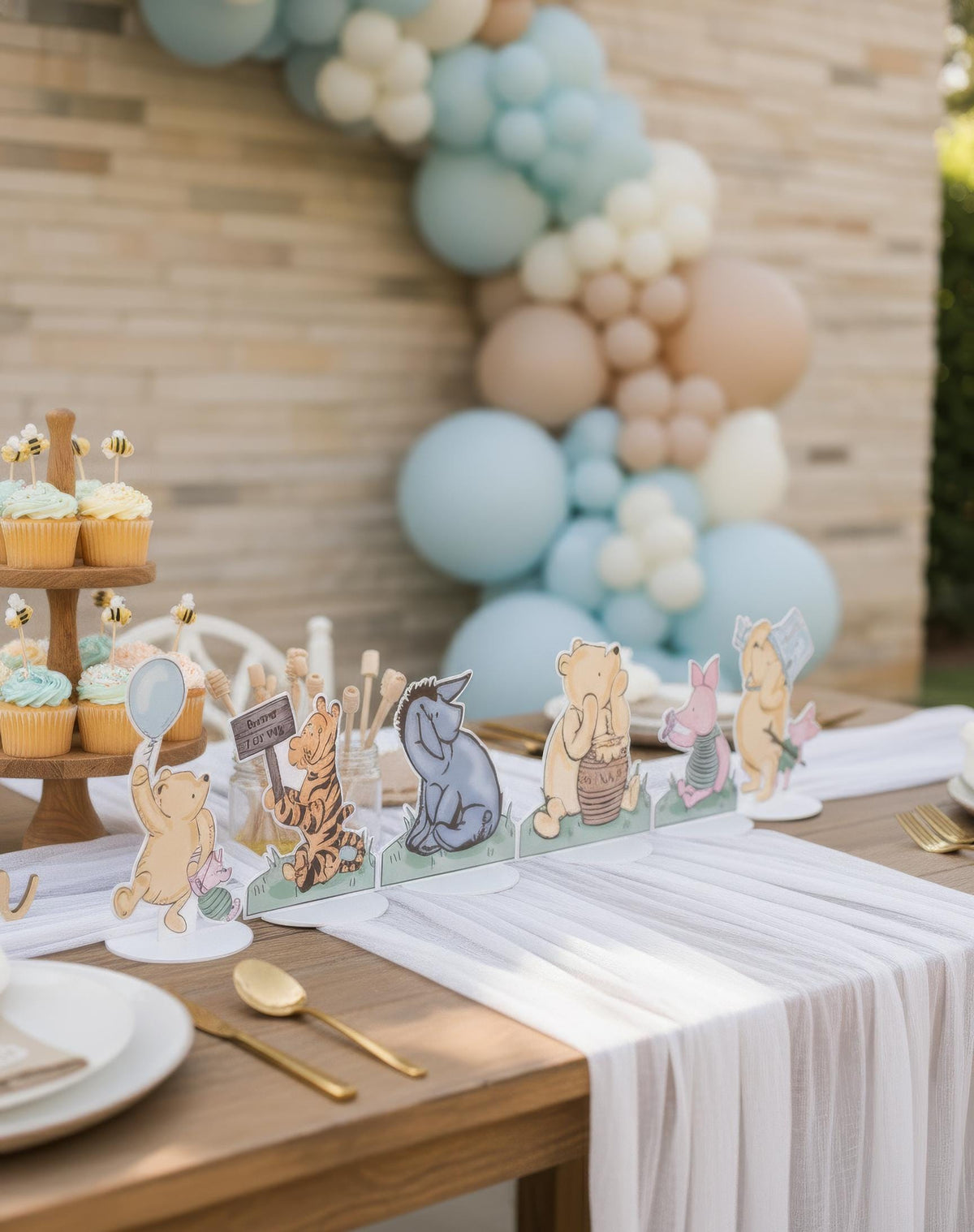 Classic Honey Bear and Friends Double-Sided Table Centerpieces Set 6 (Boho Table Set), Baby Shower, Nursery Decor, Table Decor, Birthday Decorations