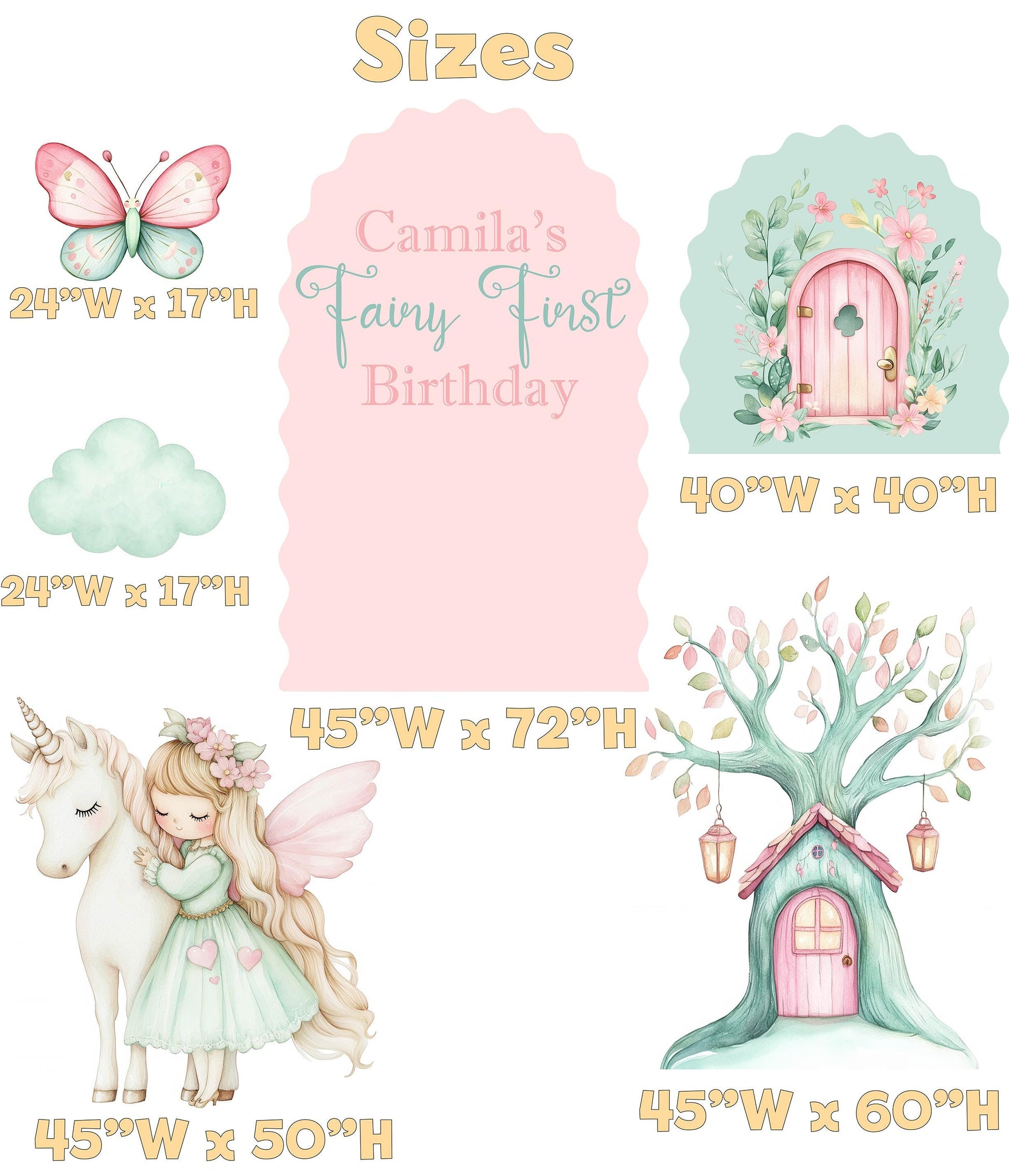 Pastel Fairy First Birthday Cutout, Whimsical Baby Shower, Fairytale, Princess, Centerpieces, Unicorn Party Props