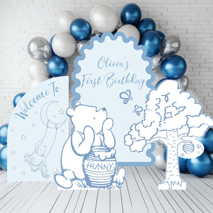 Classic Honey Bear Blue Outline Cutouts, Blue Baby Shower, Backdrop, Baby Boy, Honey Bear Line Art, 1st Birthday