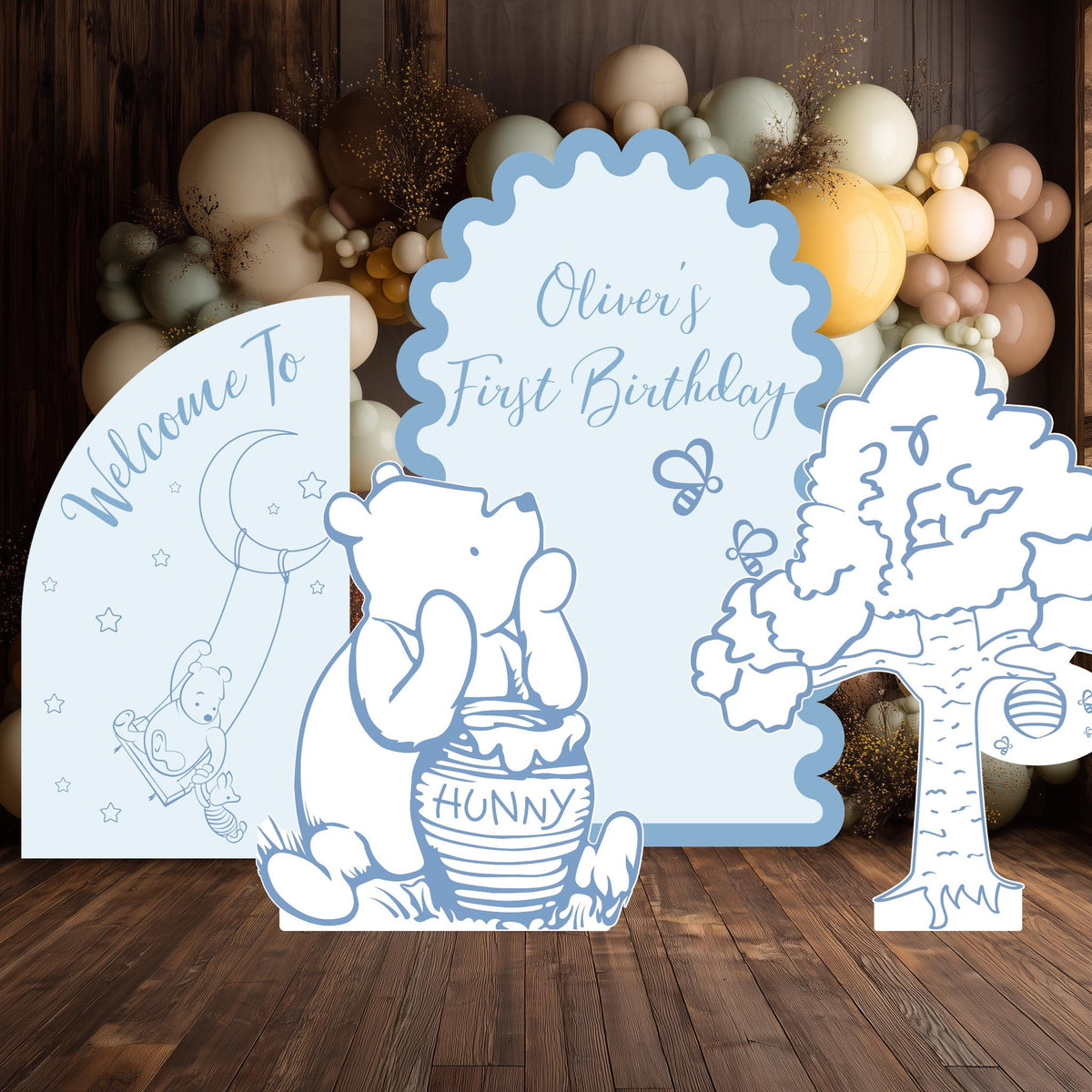 Classic Honey Bear Blue Outline Cutouts, Blue Baby Shower, Backdrop, Baby Boy, Honey Bear Line Art, 1st Birthday