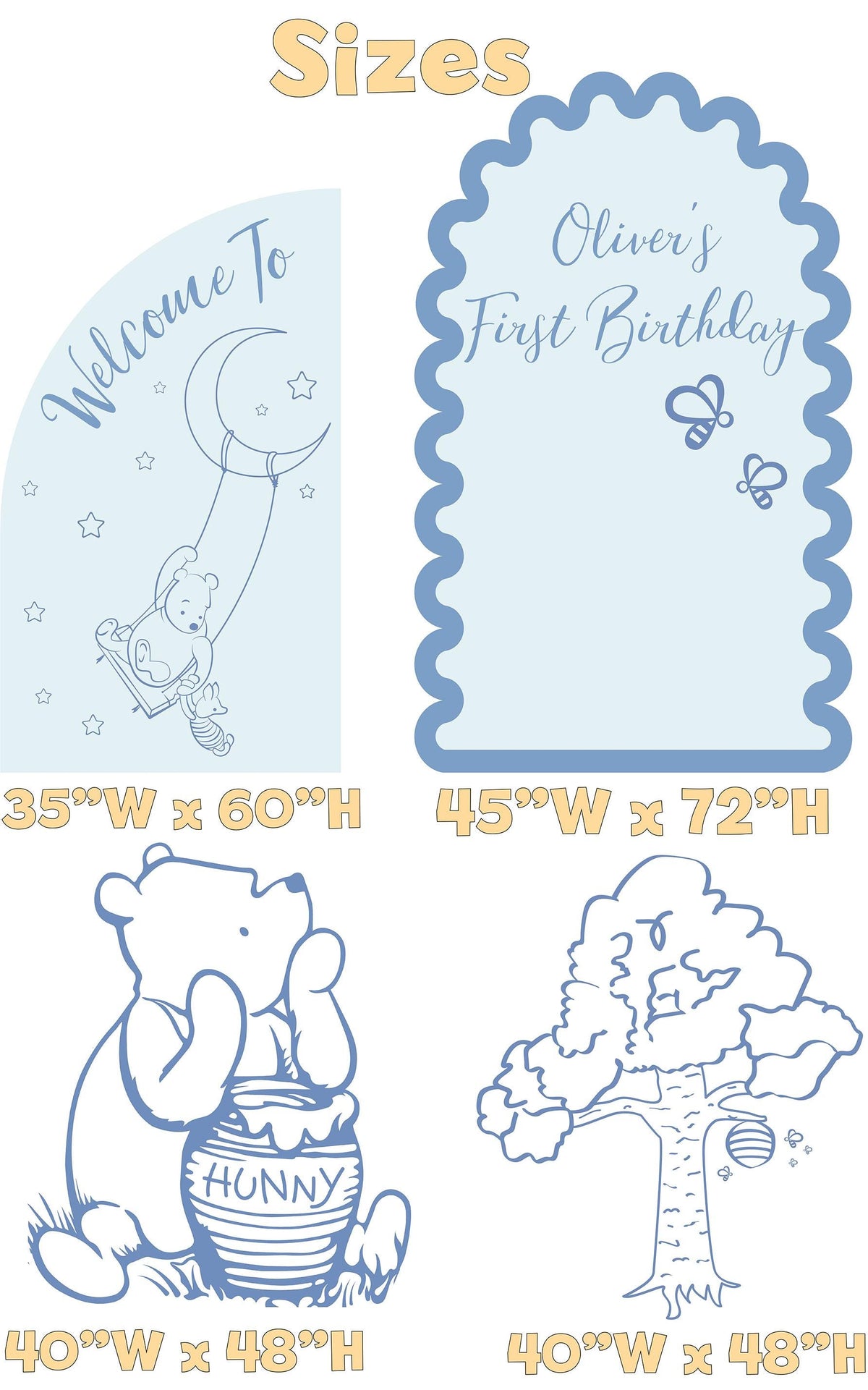 Classic Honey Bear Blue Outline Cutouts, Blue Baby Shower, Backdrop, Baby Boy, Honey Bear Line Art, 1st Birthday
