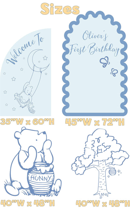 Classic Honey Bear Blue Outline Cutouts, Blue Baby Shower, Backdrop, Baby Boy, Honey Bear Line Art, 1st Birthday