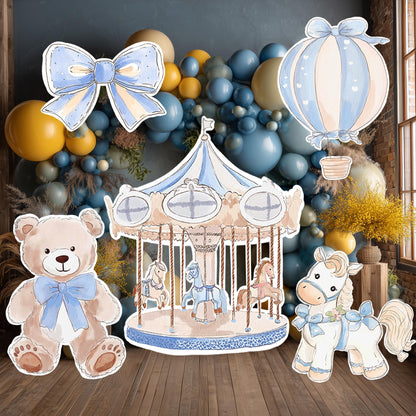 Blue Teddy Bear Cutouts (Carousel & Bears), Boy Baby Shower Decoration, Hot Air Balloon, Backdrop, Party Props, Lawn Sign, Carousel Horse Centerpiece