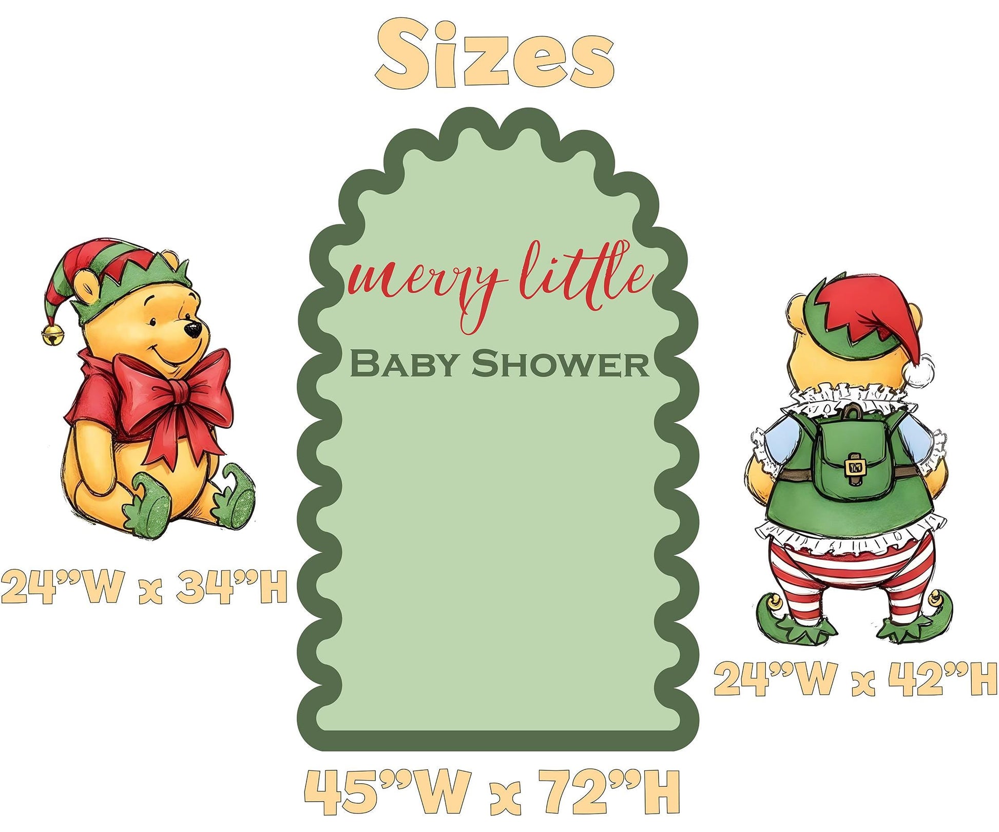 Merry Little Baby Shower, Elf Honey Bear Cutouts, Backdrop, Lawn Sign, Outdoor Decor, Christmas Decor, Winter Decor