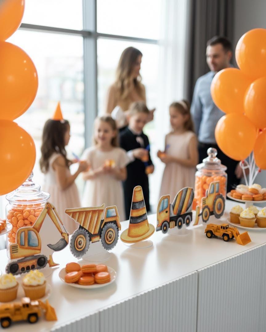 Construction Party Double-Sided Table Centerpieces Set 5, Boy Baby Shower, Nursery Decor, Table Decor, Birthday Decorations