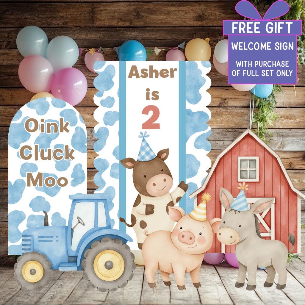 Farm Animals Cutouts Set (Oink Cluck Moo), Baby Boy, Barnyard Birthday Prop, Farm Animal Standee, Baby Shower,Farm Themed Party Decor,Centerpieces,Yard Signs