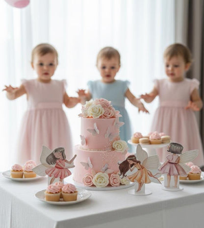 Pink Fairy Double-Sided Table Centerpieces Set 5, Baby Shower, Nursery Decor, Table Decor, Fairy First Birthday Cutouts, Party Props