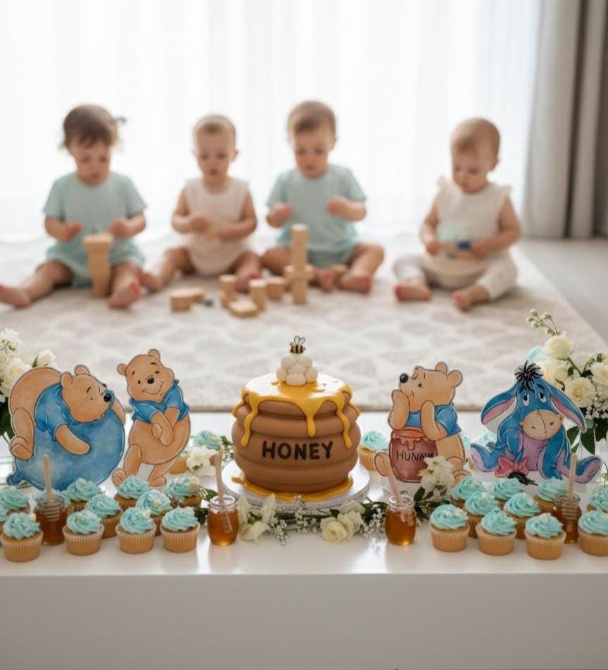 Classic Honey Bear and Friends Double-Sided Table Centerpieces Set 6, Baby Shower, Nursery Decor, Table Decor, Gender Reveal Decor