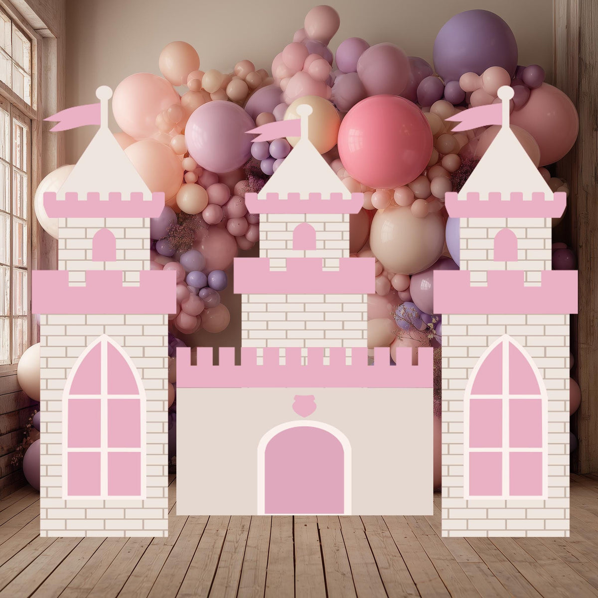 Large Pink 3 PC Castle Cutout, First Birthday, Fantasy, Princess Castle, Girls Baby Shower, Castle Backdrop