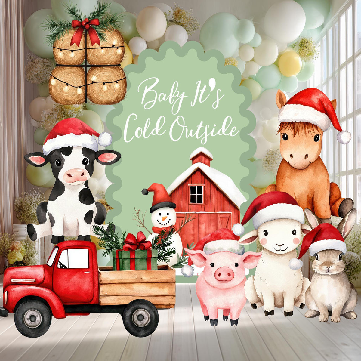 Christmas Farm Animals Cutout, Ranch Animals Party, Barnyard Birthday Prop, Winter Baby Shower, Baby It's Cold Outside