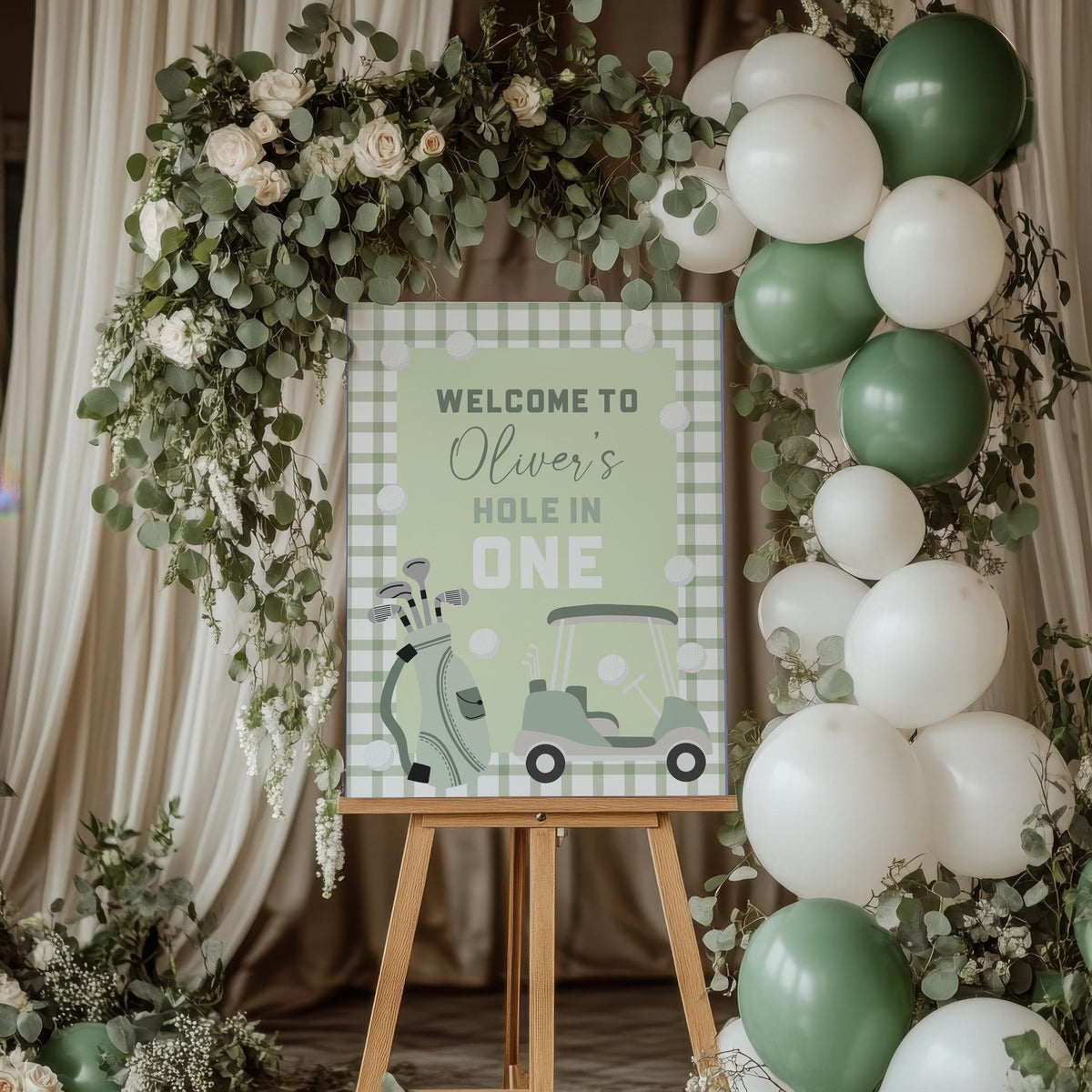 Hole in One Birthday Cutouts (Gingham Arch), Green Golf Party Decor, Golf Baby Shower, 1st Birthday, Baby Shower