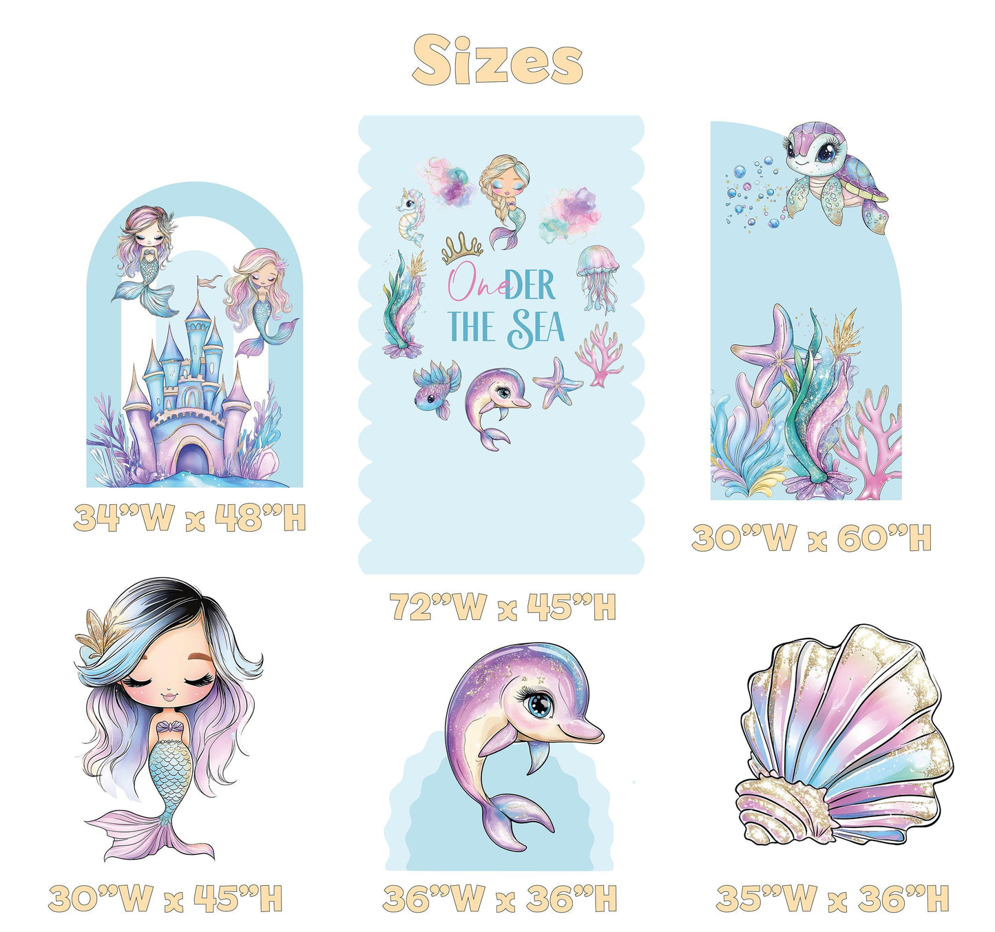 Pastel Mermaid Cutouts, Birthday Party Decor, Props, Under The Sea Party, Arch Backdrop, Welcome Sign, Ocean Animals
