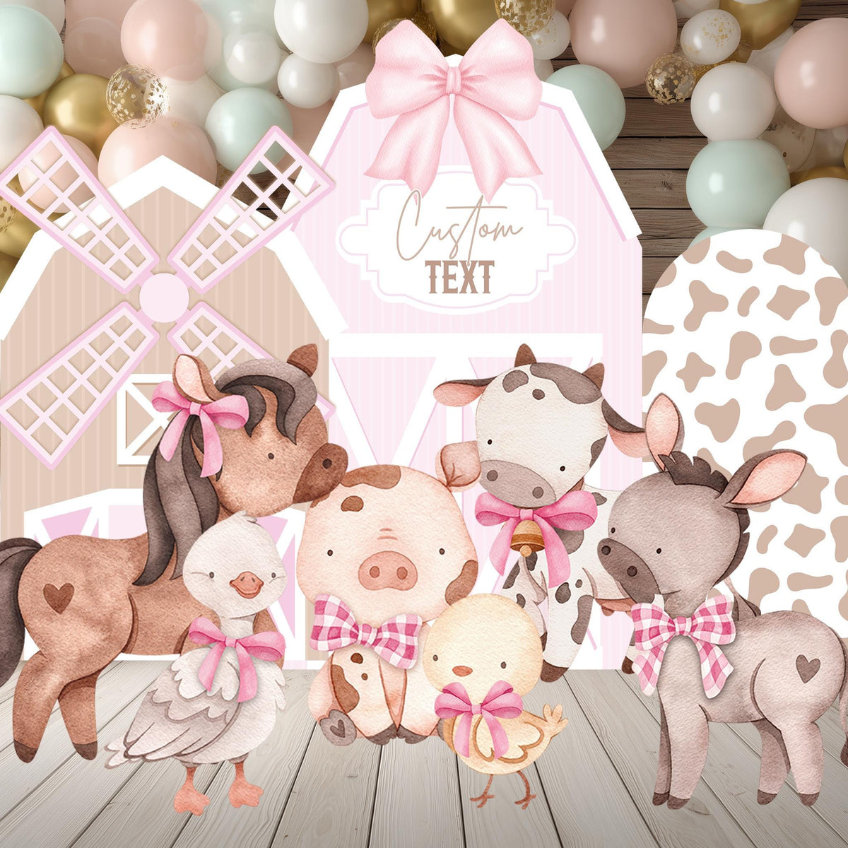 Pink Farm Animals Cutouts — custom party decor, printed and cut to shape