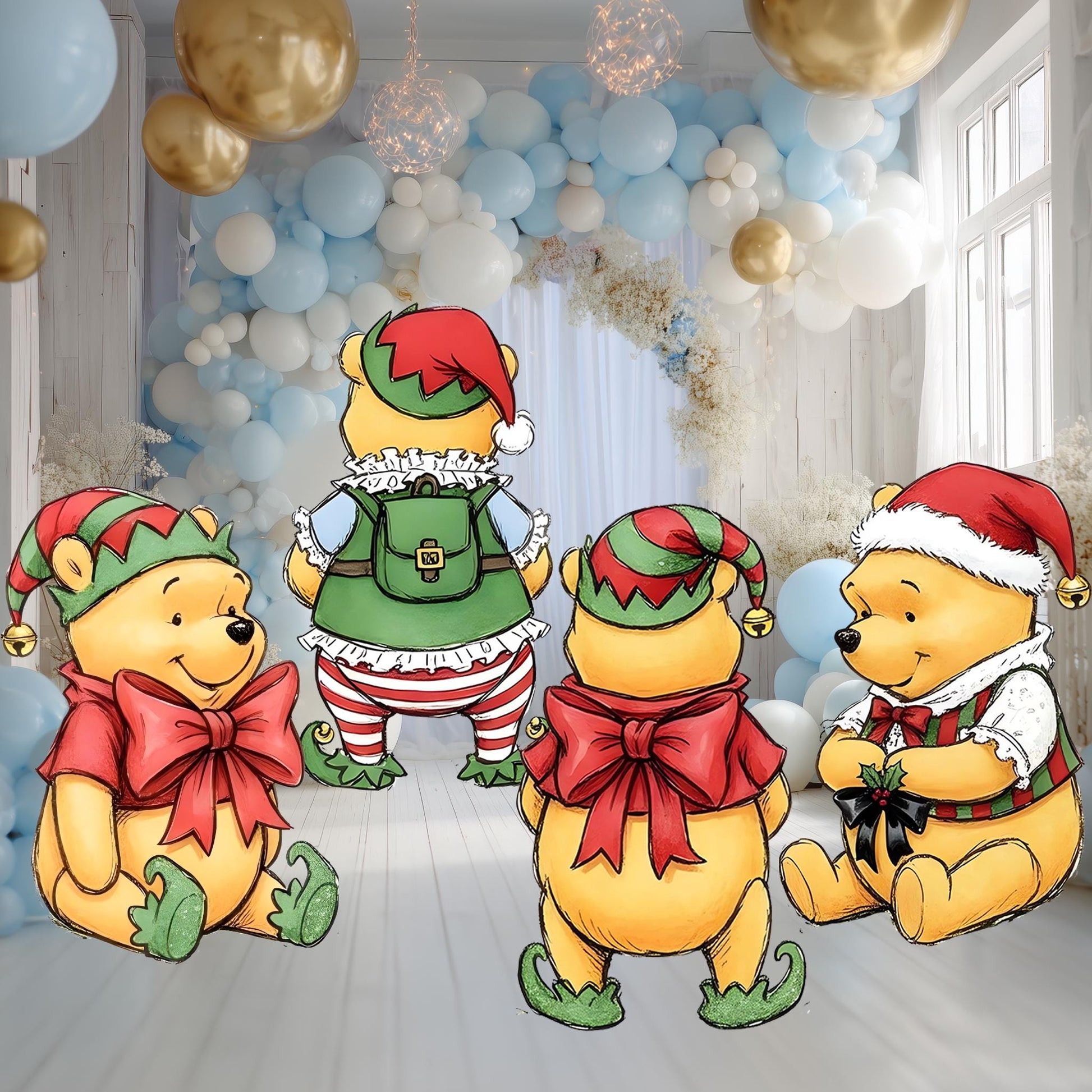 Christmas Elf Honey Bear Cutouts, Baby Shower Backdrop, Lawn Sign, Outdoor Decor, Christmas Decor, Winter Decor