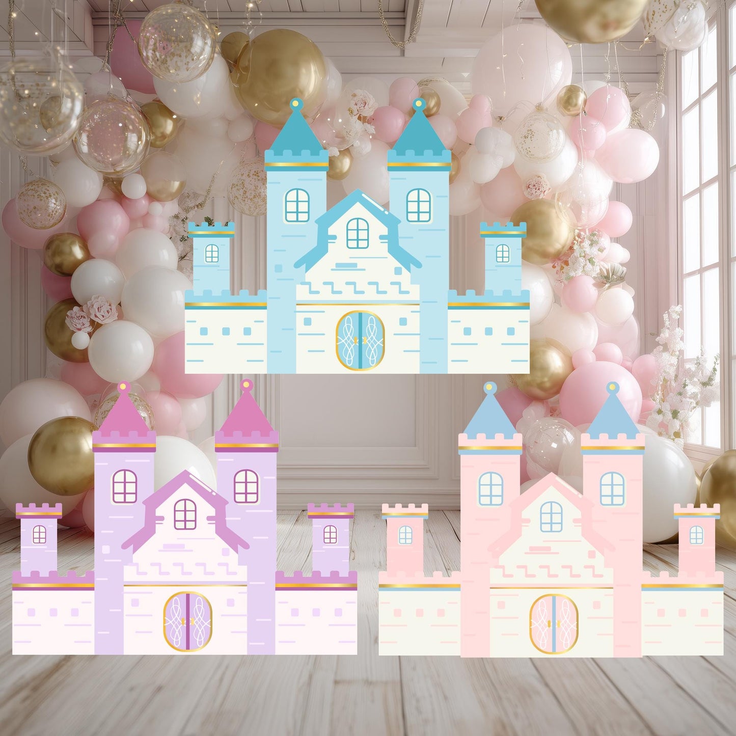 Pink Castle Cutout — custom party decor, printed and cut to shape