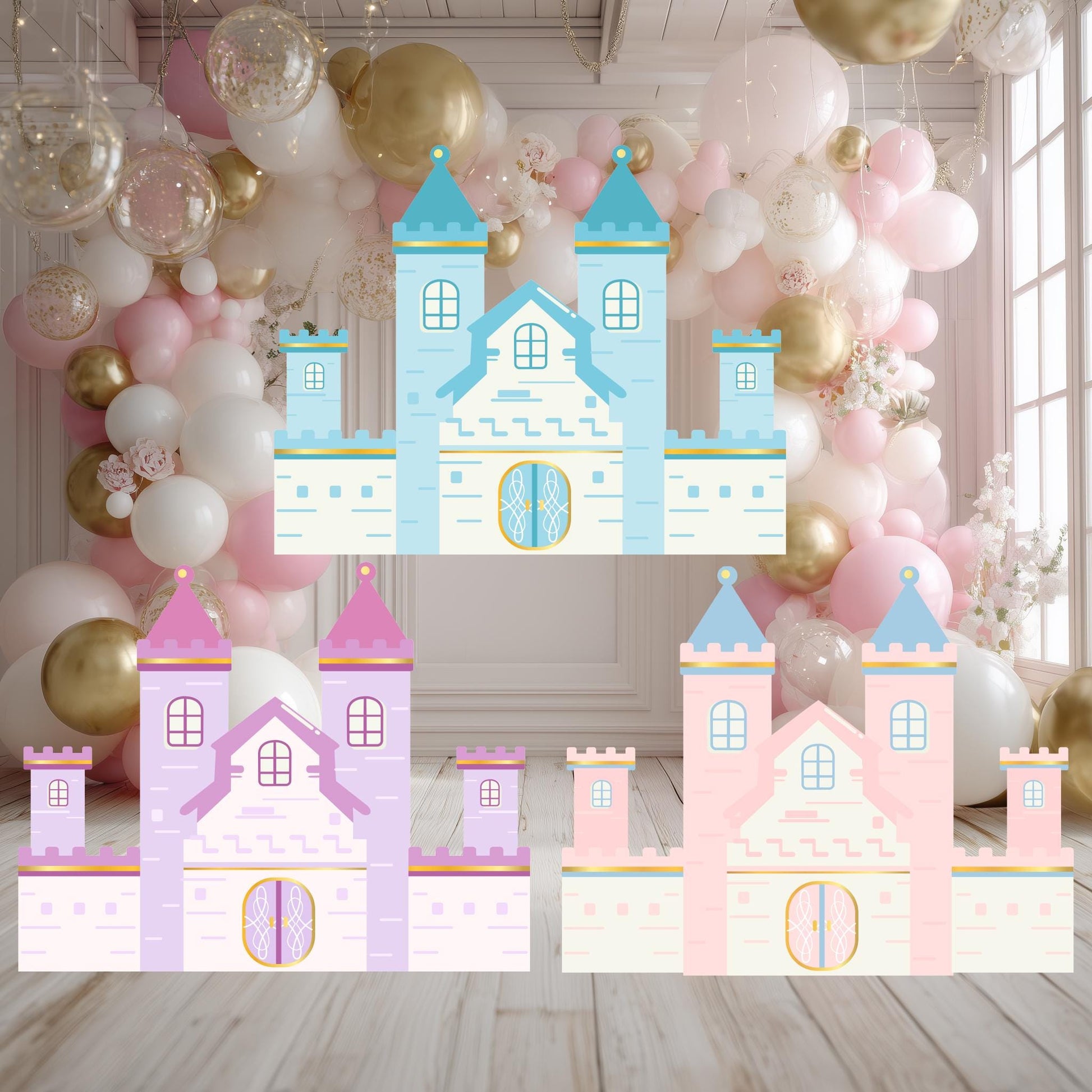 Pink Castle Cutout — custom party decor, printed and cut to shape