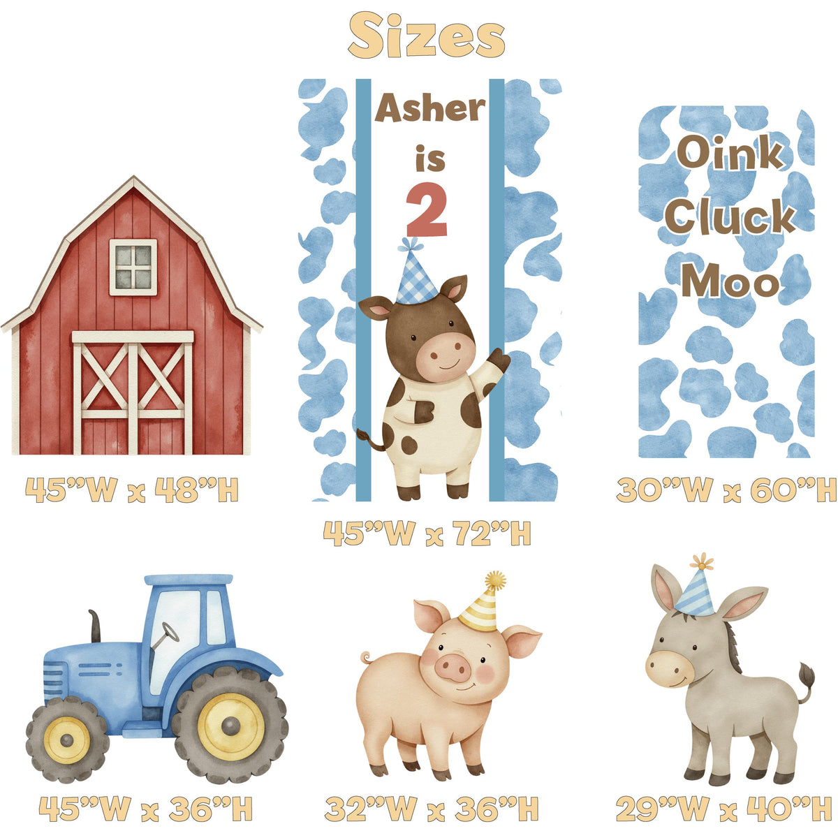 Farm Animals Cutouts Set (Oink Cluck Moo), Baby Boy, Barnyard Birthday Prop, Farm Animal Standee, Baby Shower,Farm Themed Party Decor,Centerpieces,Yard Signs